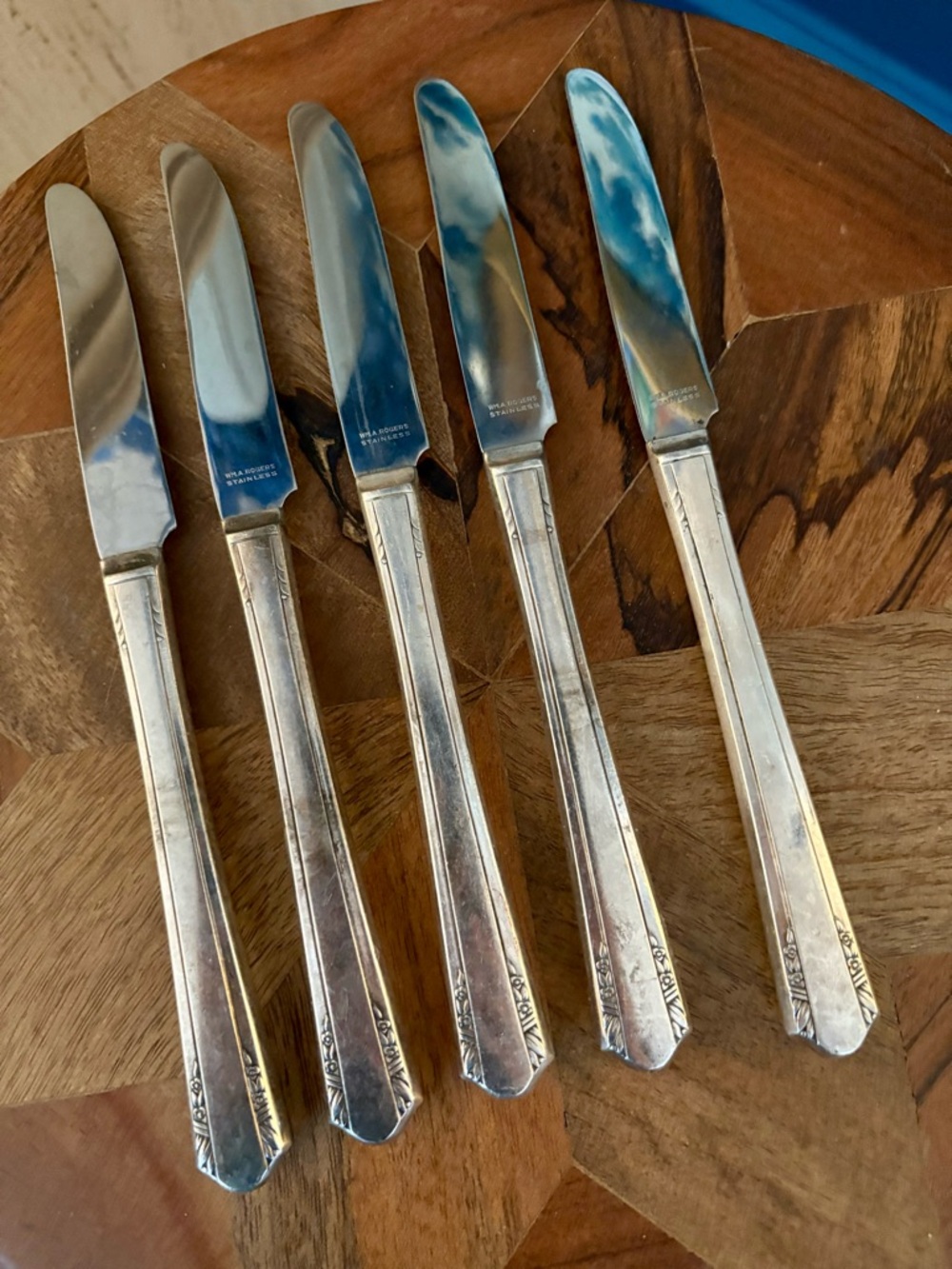 Vintage Wm A. Rogers Silver plate Stainless Steel Dinner Knife Set - 5 Pieces